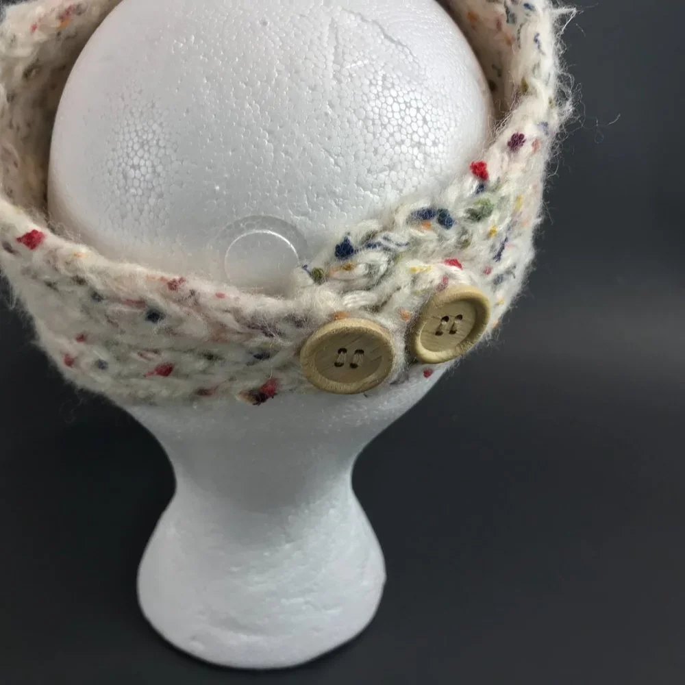 Creme Knit headband with knit flower accent